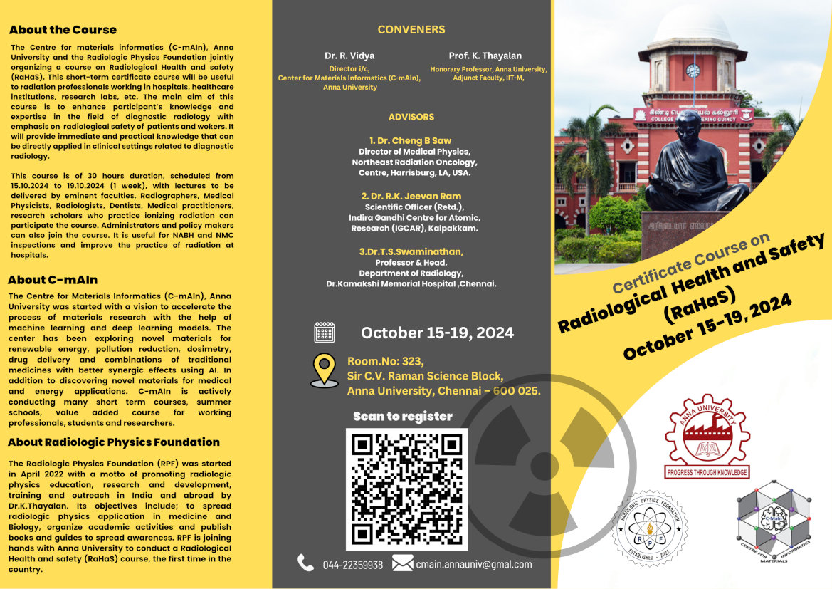 Certificate Course “Radiological Health and Safety (RaHaS)” on October 15-19, 2024